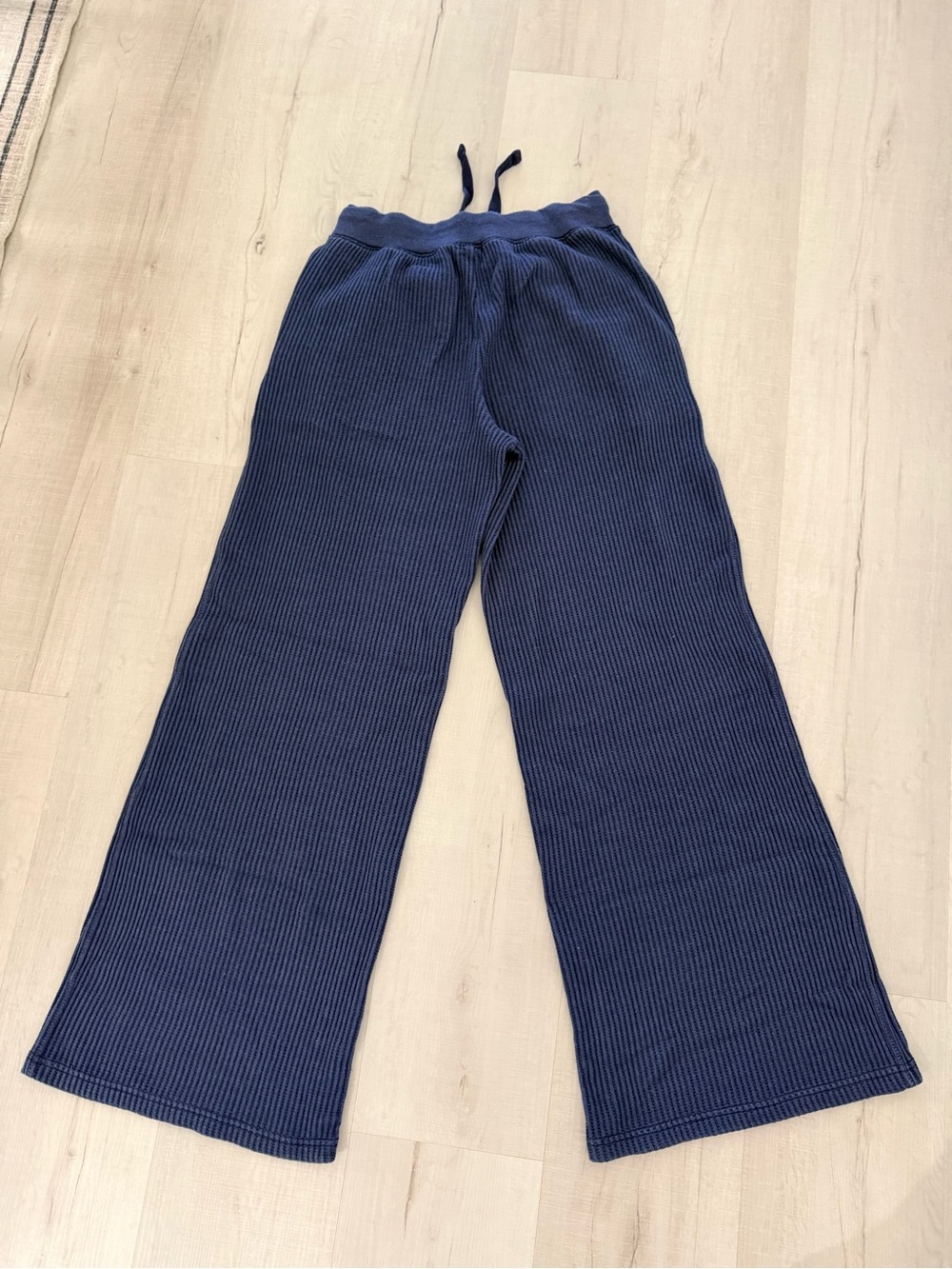 aerie Navy Waffle Wide-Leg Lounge Pants with Drawstring